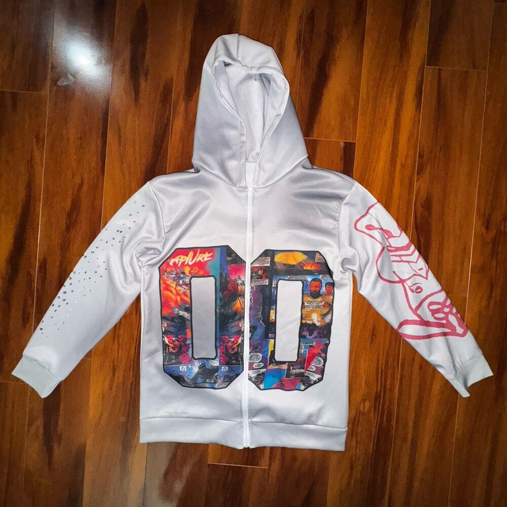 White Zip Hoodie Bible Rapture Comic Fantasy Warrior Characters Men’s Small